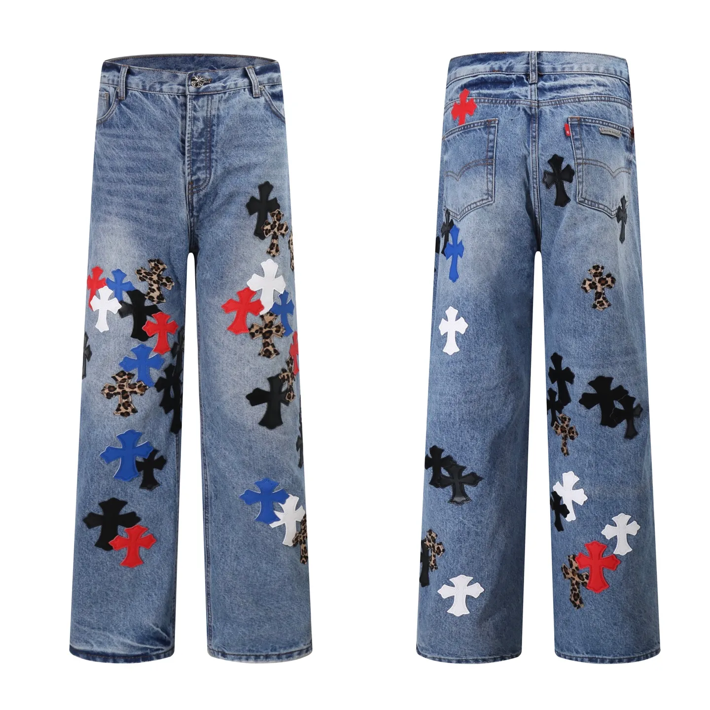 P280 Style No.: H882 Chrome Heart & Chrome Heart Blue Pants Colored Leather Heavy Duty Jeans ChromeHearts#Design Jeans Invincible Texture Ceiling-Level Jeans Hard to Find at the Counter‼ ️ Cross patchwork leather jeans, top-notch heavy-duty washing process, calfskin laser-cut cross, distressed silver hardware, straight version to make the upper body slimmer, that lesbian style Color: blue Size: 28-30-32-34-36